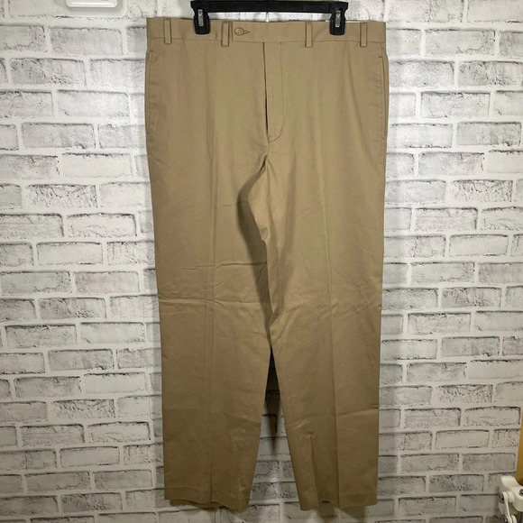 Men’s Lauren Ralph Lauren tan flat front khaki dress pants 36W x 32L - Picture 2 of 5